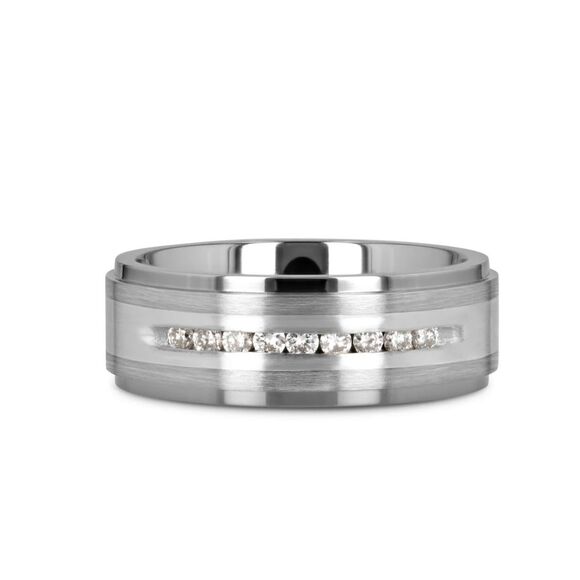Thorsten Bond Men’s Wedding Band Size 9 Flat Brushed Silver Inlaid Titanium with - Picture 2 of 5